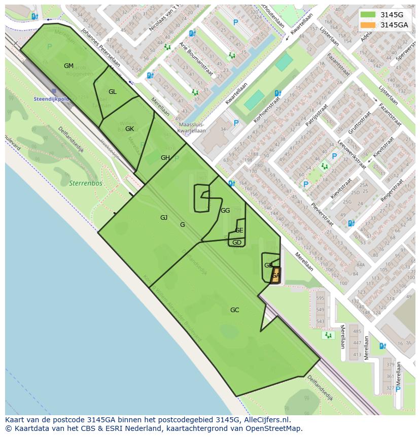 Afbeelding van het postcodegebied 3145 GA op de kaart.