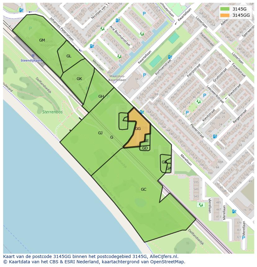Afbeelding van het postcodegebied 3145 GG op de kaart.