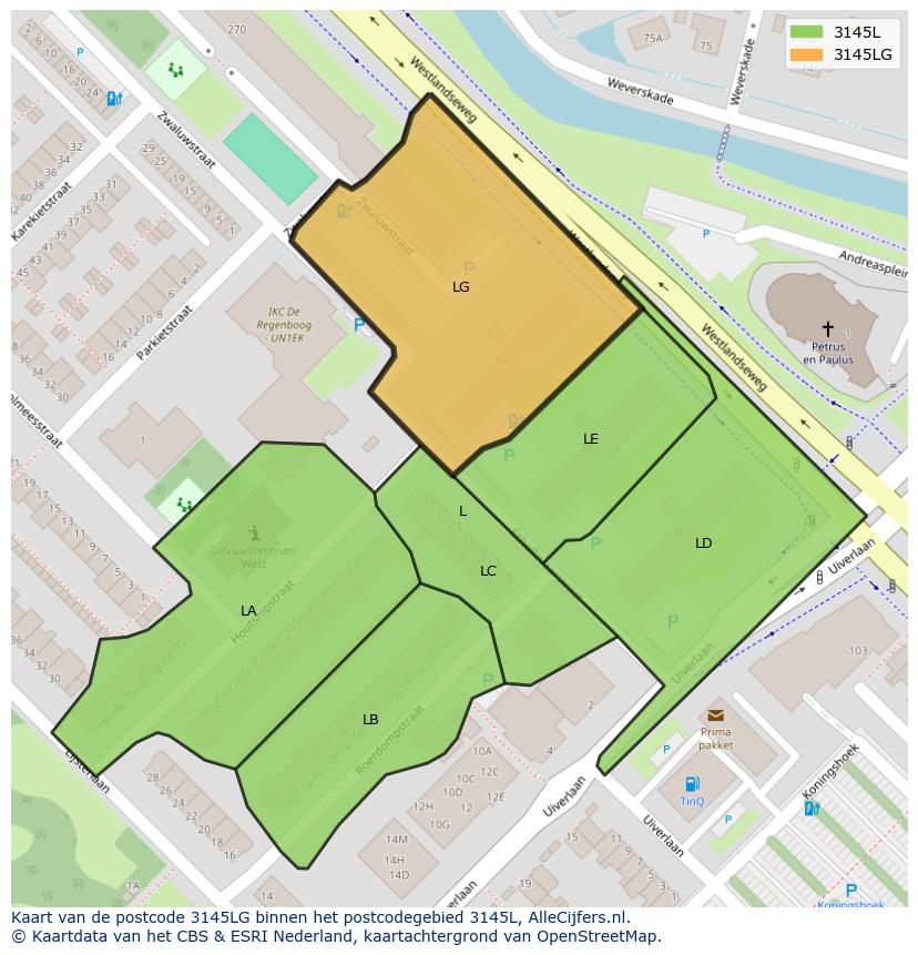 Afbeelding van het postcodegebied 3145 LG op de kaart.