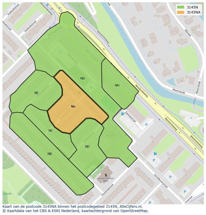 Afbeelding van het postcodegebied 3145 NA op de kaart.