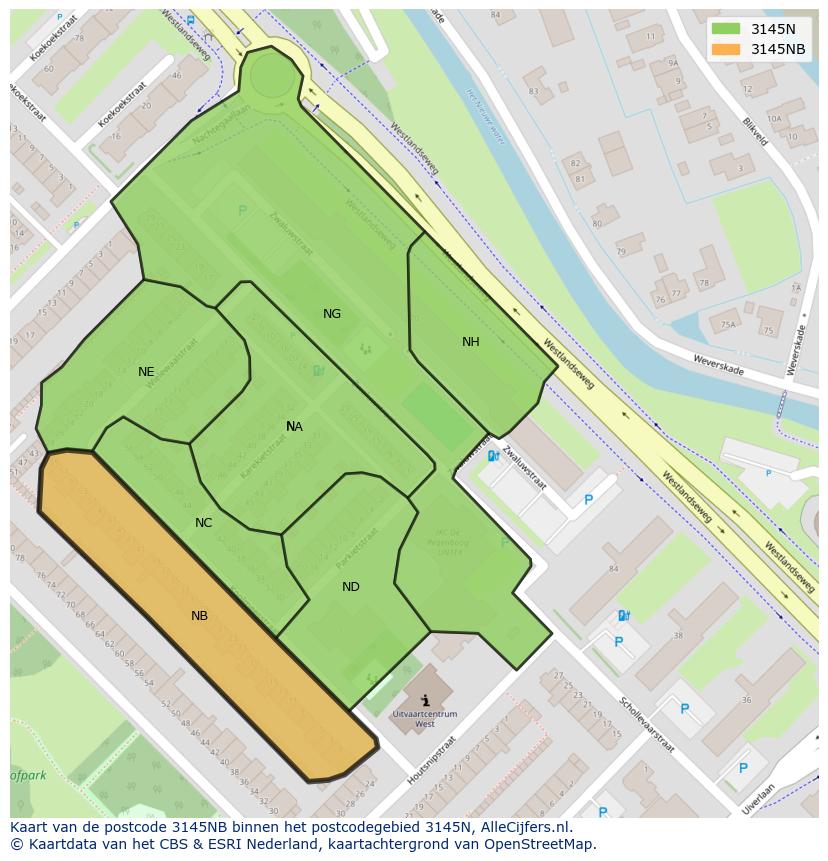 Afbeelding van het postcodegebied 3145 NB op de kaart.