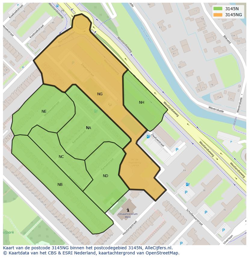 Afbeelding van het postcodegebied 3145 NG op de kaart.