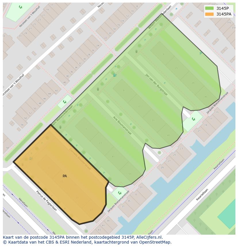 Afbeelding van het postcodegebied 3145 PA op de kaart.