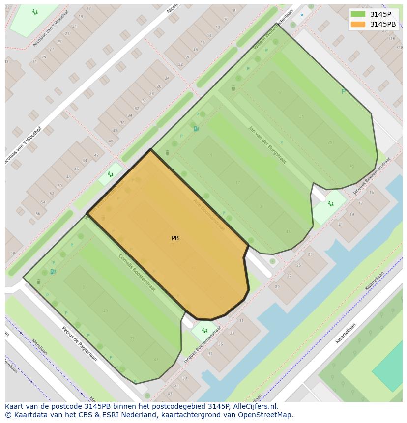 Afbeelding van het postcodegebied 3145 PB op de kaart.