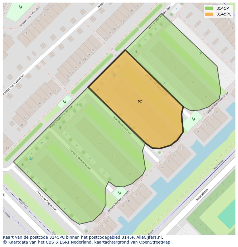 Afbeelding van het postcodegebied 3145 PC op de kaart.