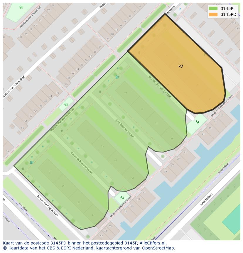 Afbeelding van het postcodegebied 3145 PD op de kaart.