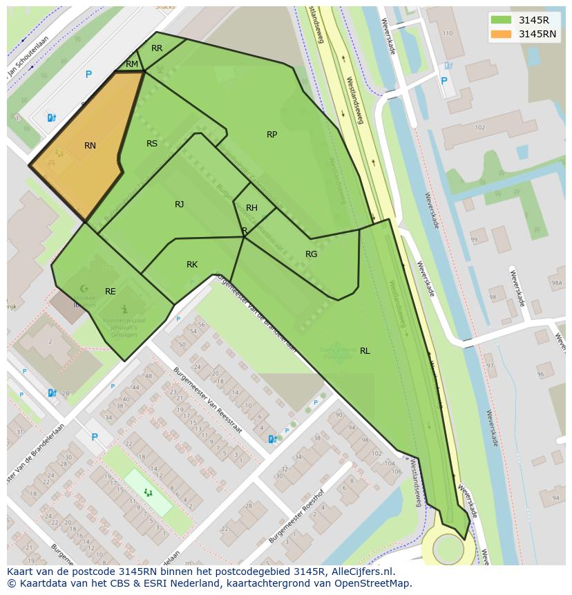 Afbeelding van het postcodegebied 3145 RN op de kaart.