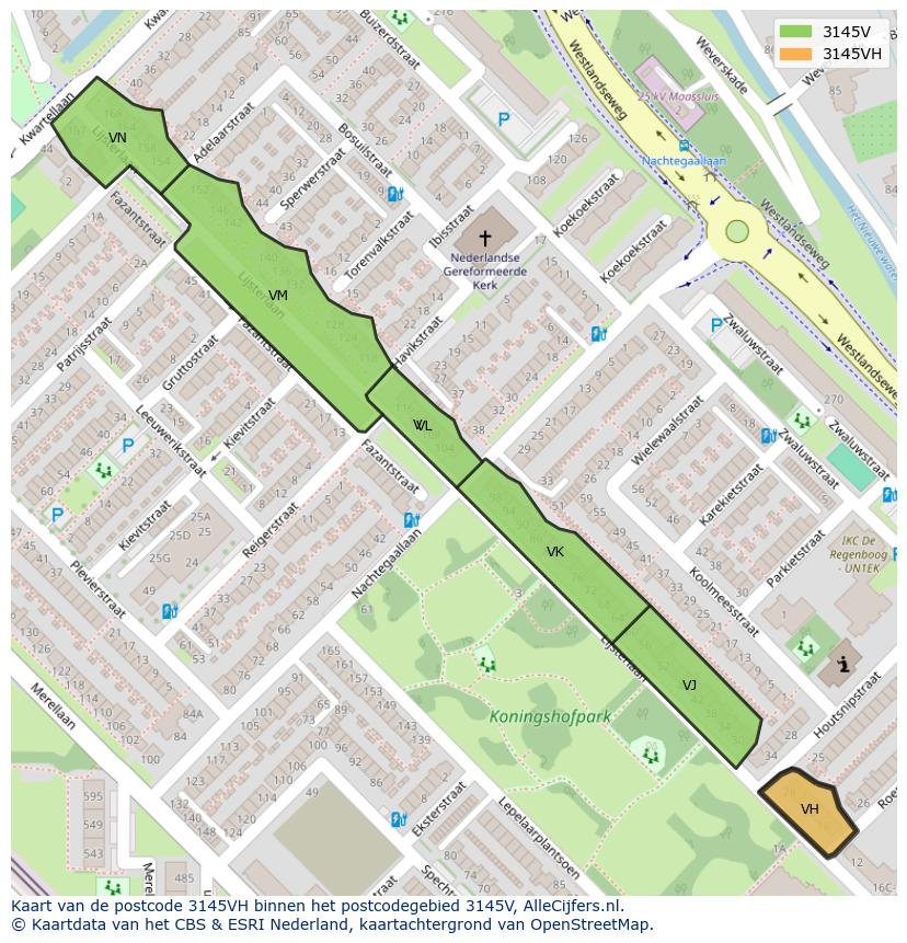 Afbeelding van het postcodegebied 3145 VH op de kaart.