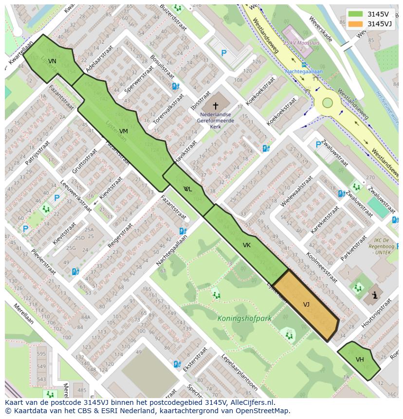 Afbeelding van het postcodegebied 3145 VJ op de kaart.