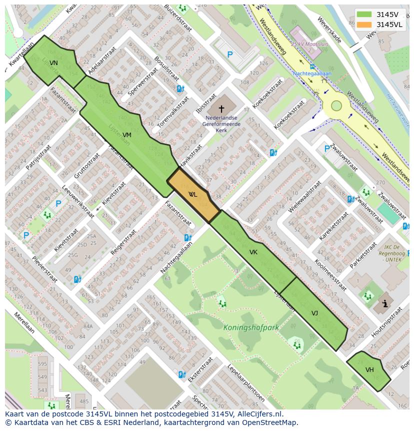 Afbeelding van het postcodegebied 3145 VL op de kaart.