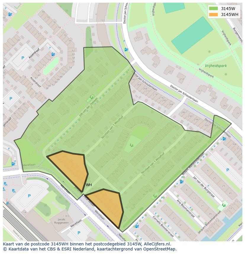 Afbeelding van het postcodegebied 3145 WH op de kaart.