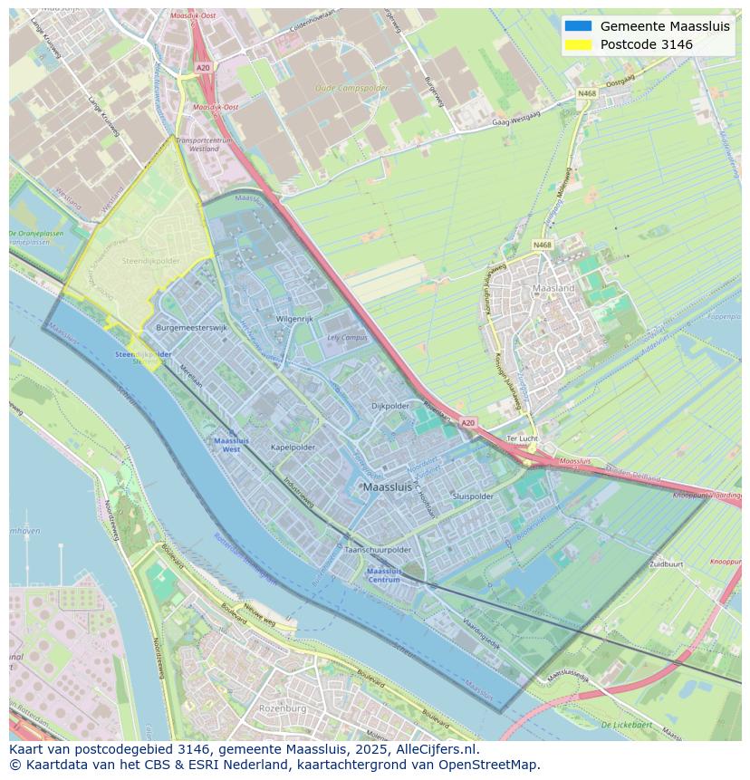 Afbeelding van het postcodegebied 3146 op de kaart.