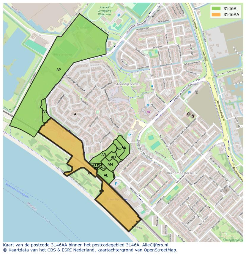 Afbeelding van het postcodegebied 3146 AA op de kaart.