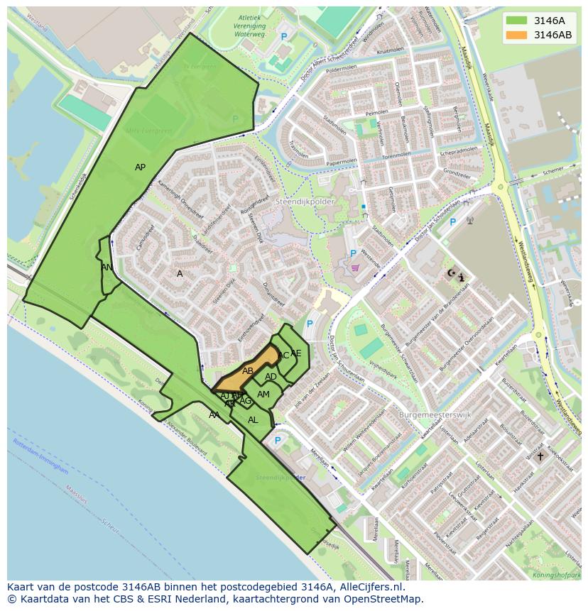 Afbeelding van het postcodegebied 3146 AB op de kaart.