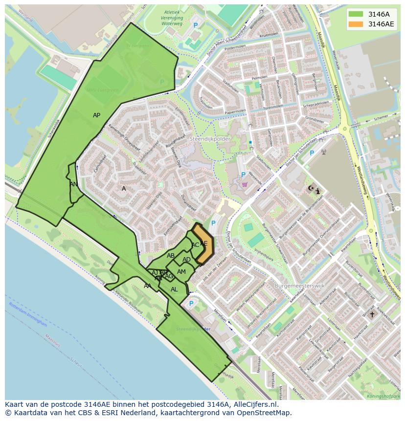 Afbeelding van het postcodegebied 3146 AE op de kaart.