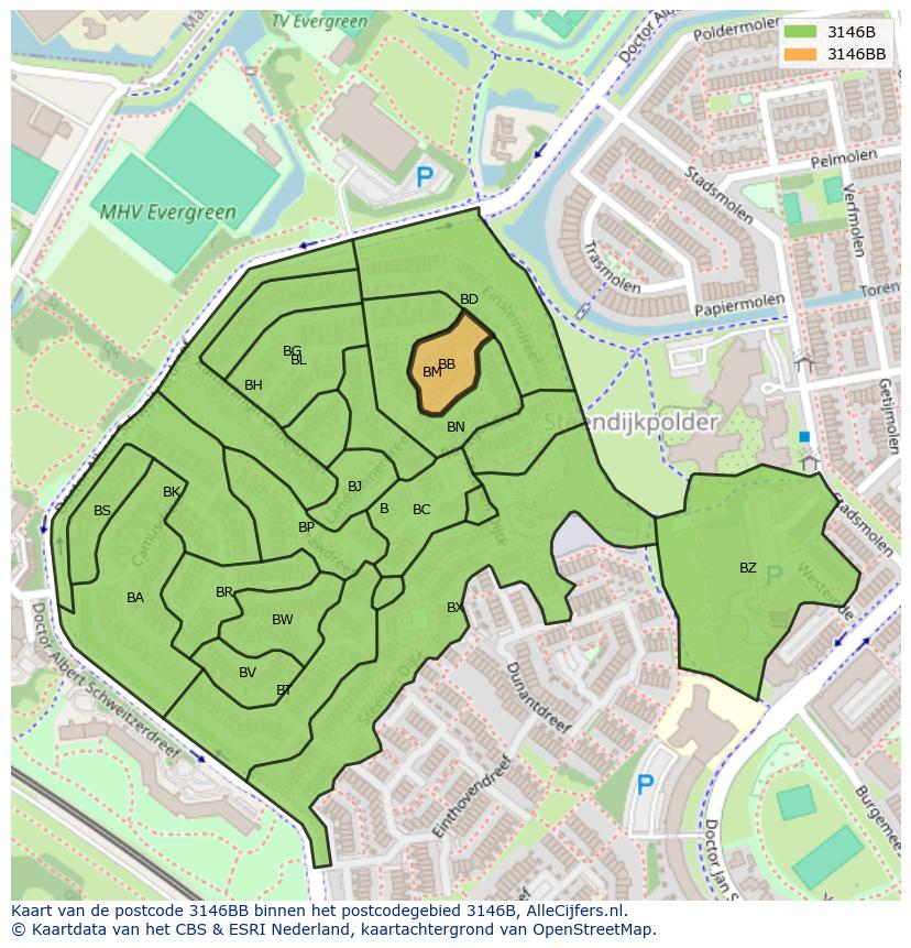 Afbeelding van het postcodegebied 3146 BB op de kaart.