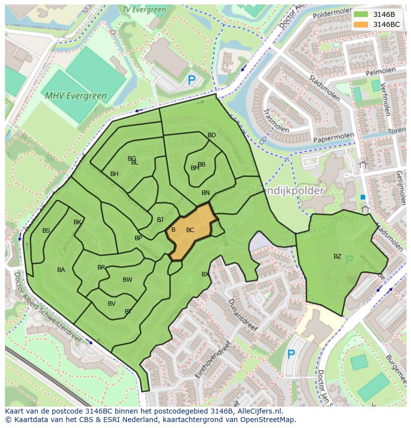 Afbeelding van het postcodegebied 3146 BC op de kaart.