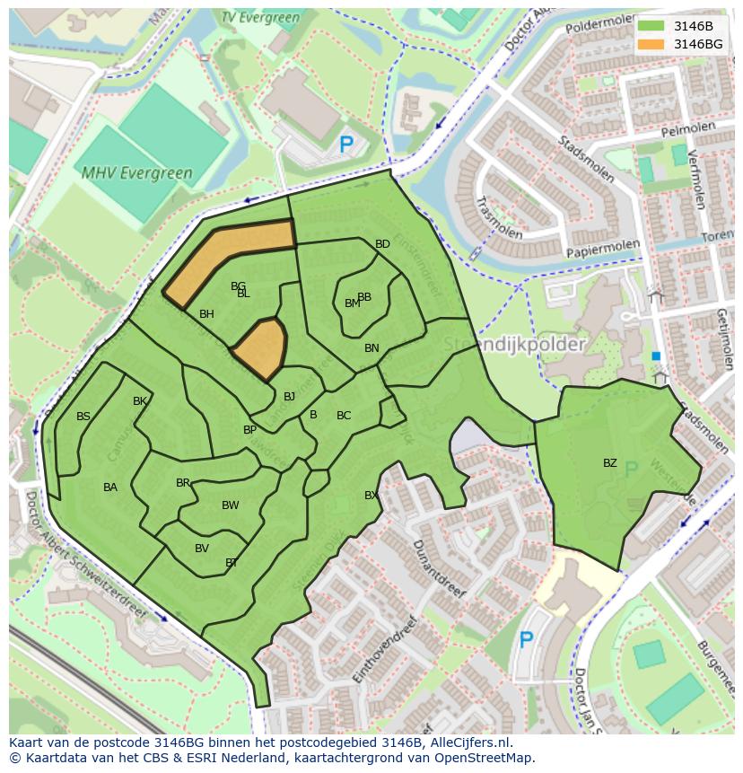 Afbeelding van het postcodegebied 3146 BG op de kaart.