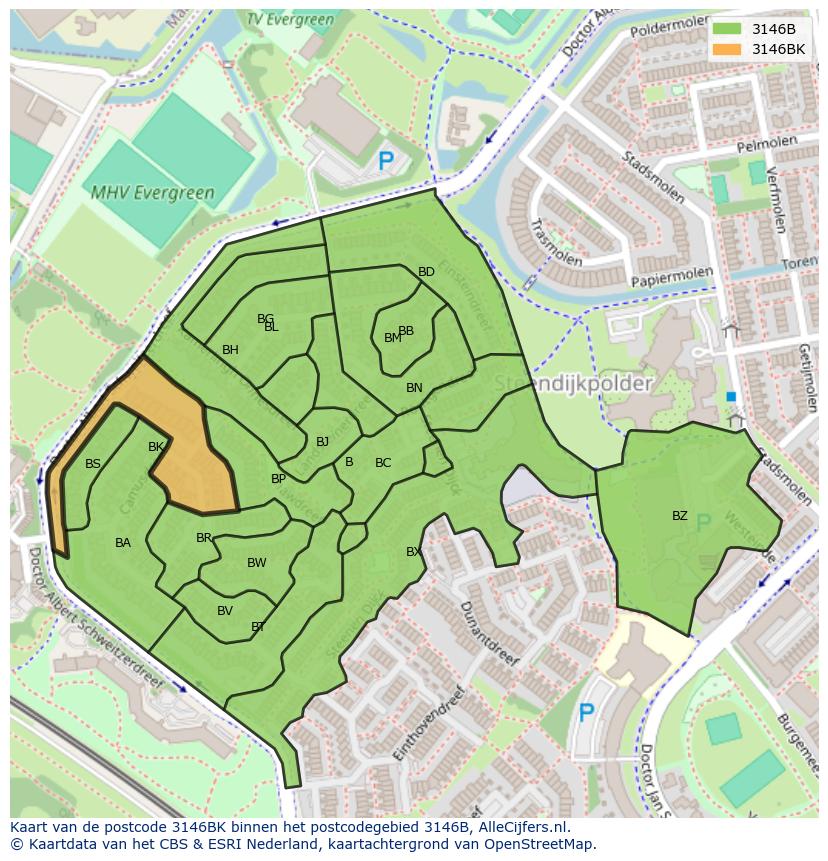 Afbeelding van het postcodegebied 3146 BK op de kaart.