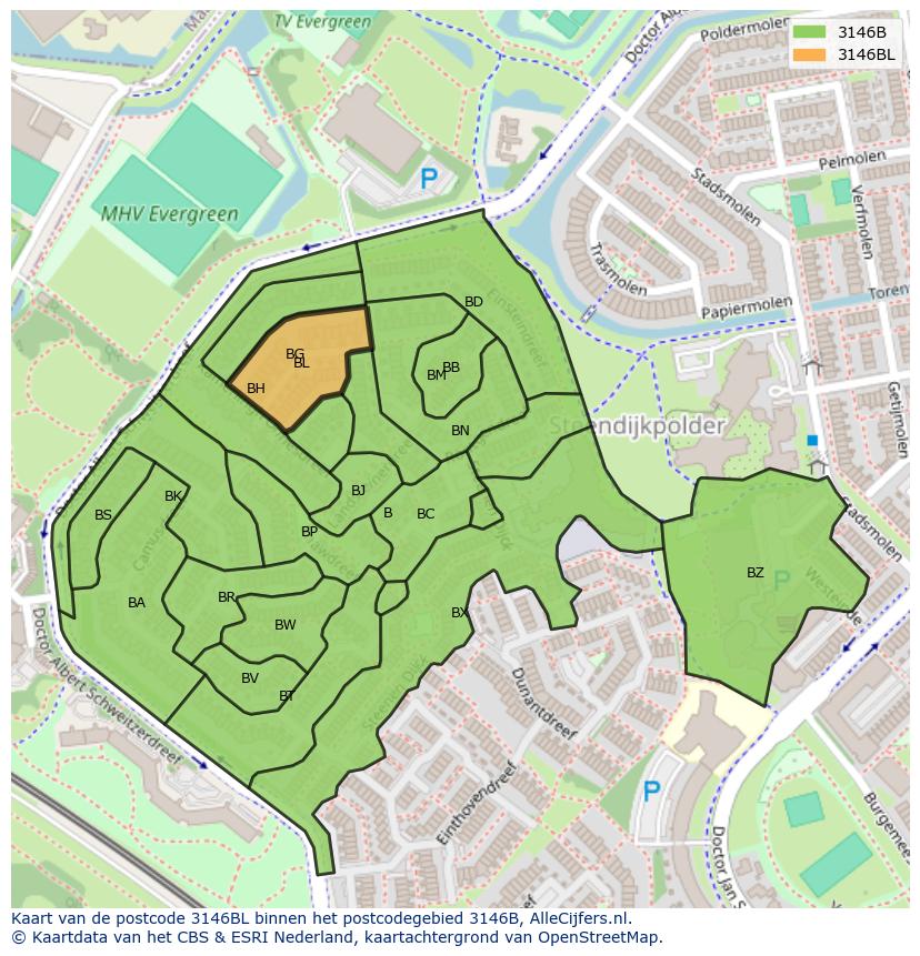 Afbeelding van het postcodegebied 3146 BL op de kaart.
