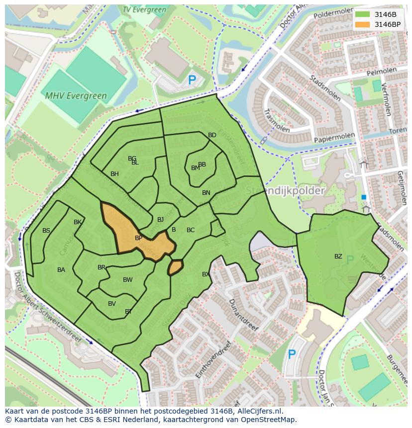 Afbeelding van het postcodegebied 3146 BP op de kaart.