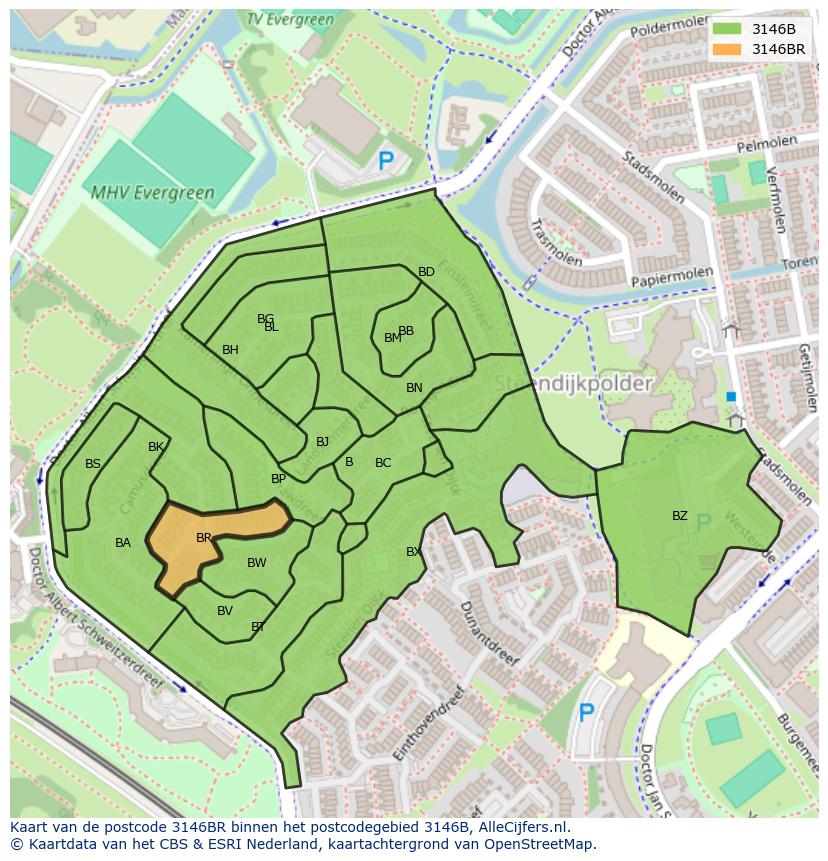 Afbeelding van het postcodegebied 3146 BR op de kaart.