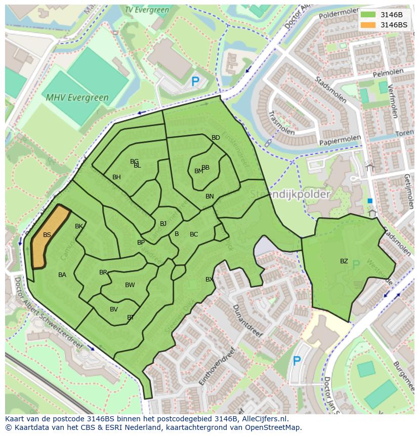 Afbeelding van het postcodegebied 3146 BS op de kaart.