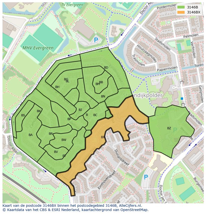 Afbeelding van het postcodegebied 3146 BX op de kaart.