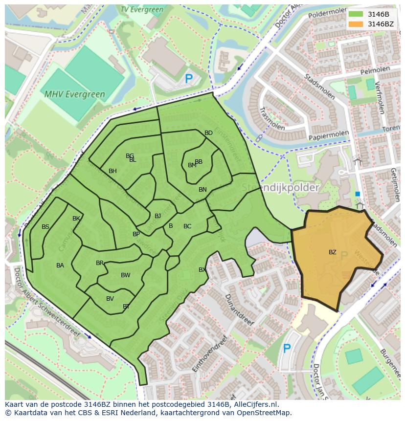 Afbeelding van het postcodegebied 3146 BZ op de kaart.