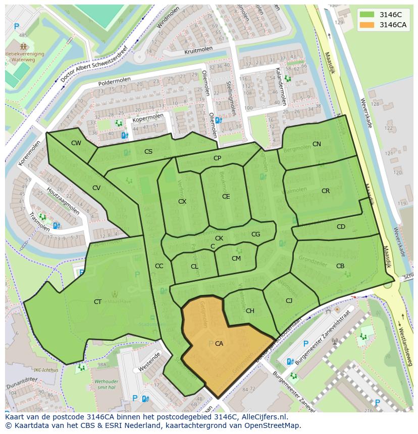 Afbeelding van het postcodegebied 3146 CA op de kaart.