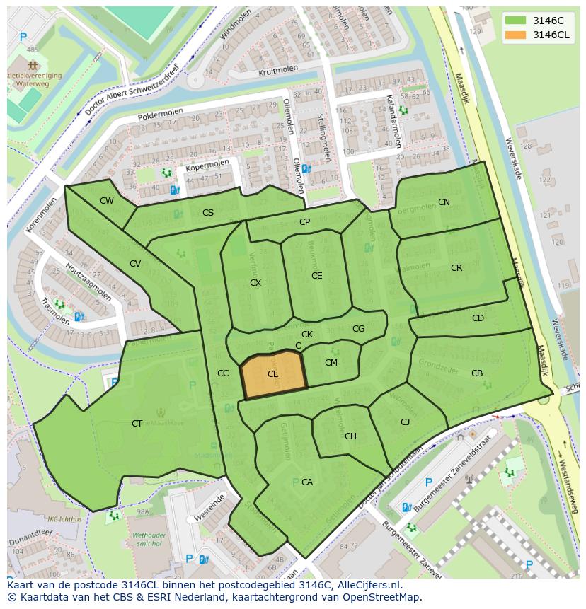 Afbeelding van het postcodegebied 3146 CL op de kaart.