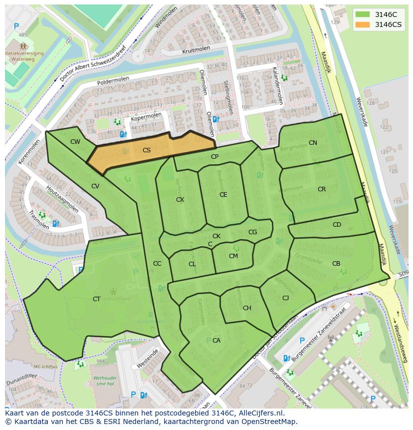 Afbeelding van het postcodegebied 3146 CS op de kaart.