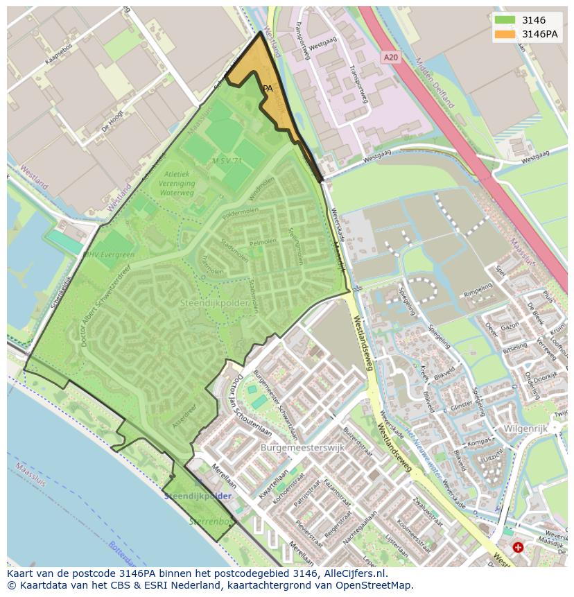Afbeelding van het postcodegebied 3146 PA op de kaart.