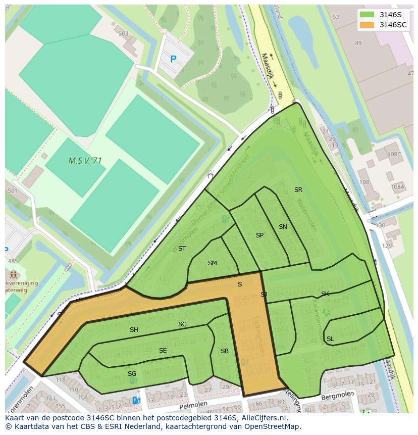 Afbeelding van het postcodegebied 3146 SC op de kaart.