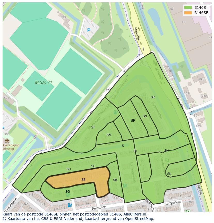 Afbeelding van het postcodegebied 3146 SE op de kaart.