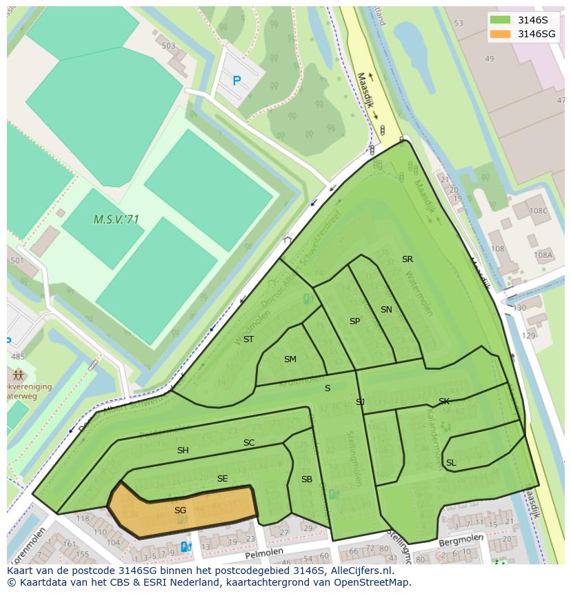 Afbeelding van het postcodegebied 3146 SG op de kaart.