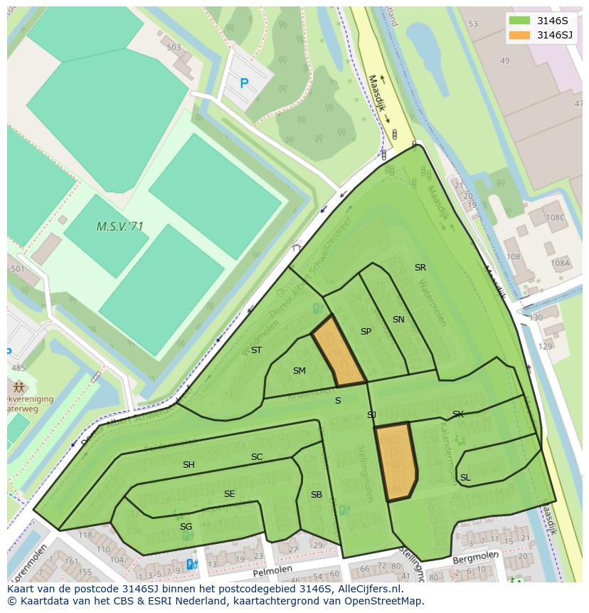 Afbeelding van het postcodegebied 3146 SJ op de kaart.
