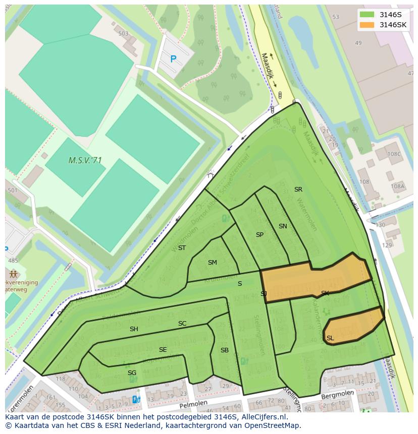 Afbeelding van het postcodegebied 3146 SK op de kaart.