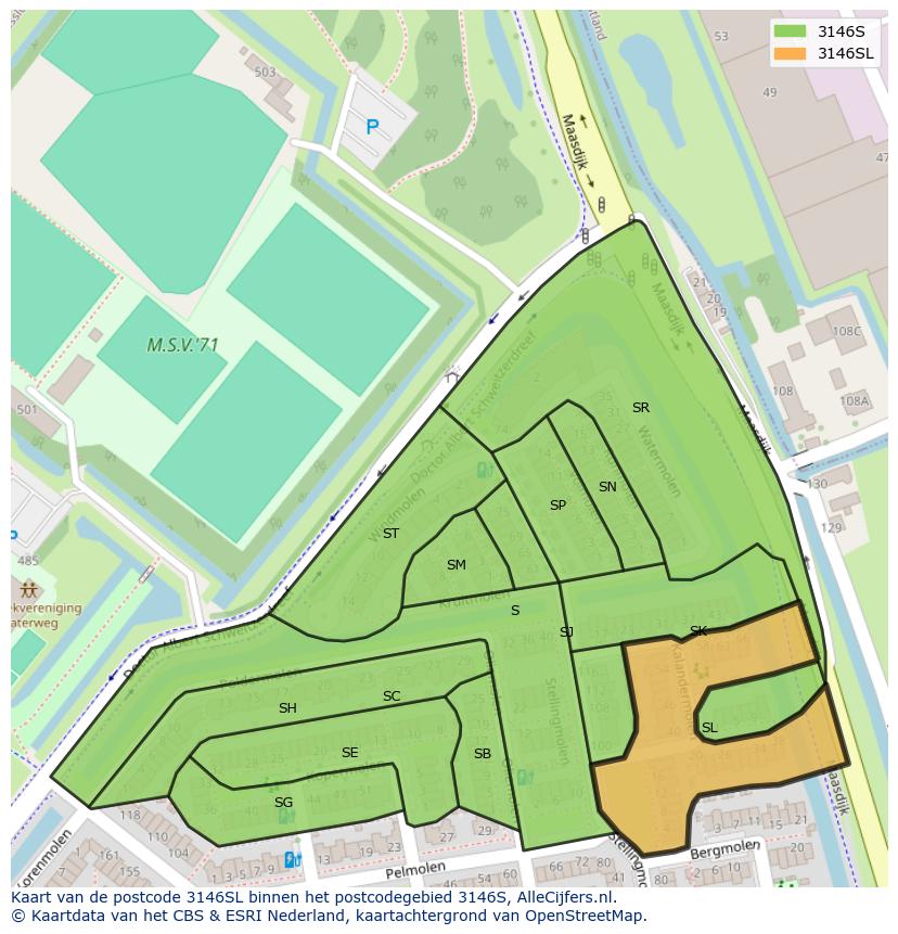 Afbeelding van het postcodegebied 3146 SL op de kaart.