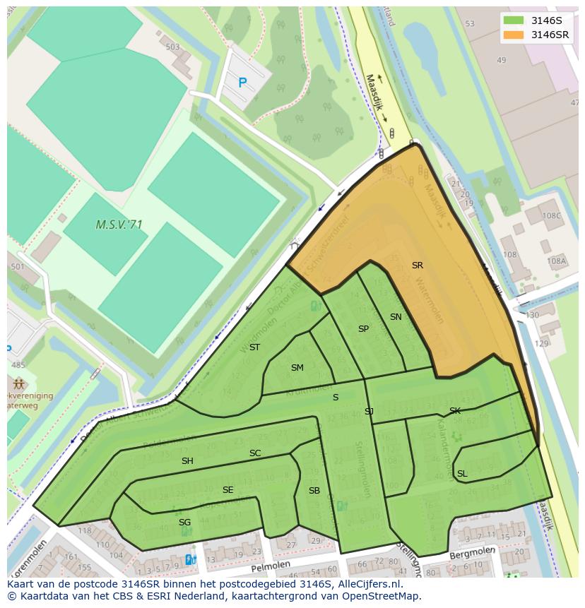 Afbeelding van het postcodegebied 3146 SR op de kaart.