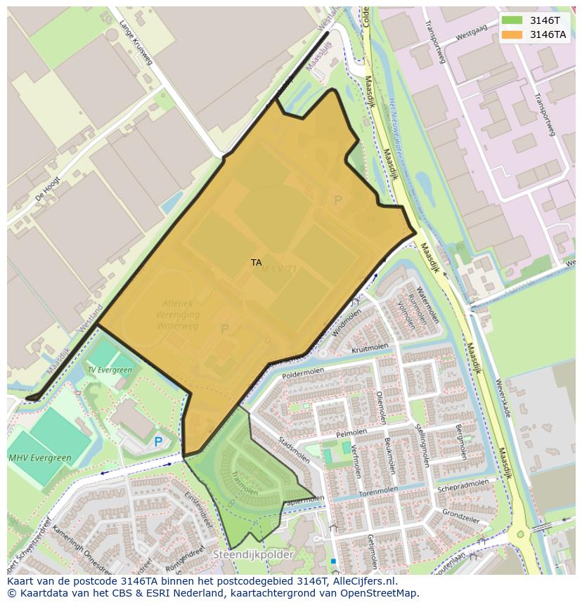 Afbeelding van het postcodegebied 3146 TA op de kaart.