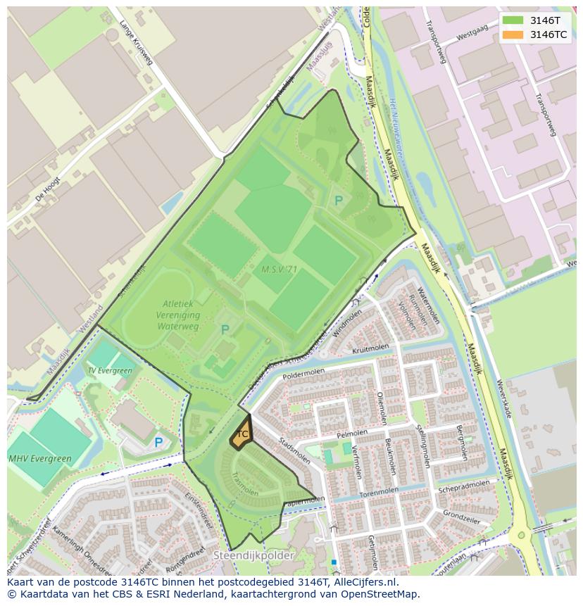 Afbeelding van het postcodegebied 3146 TC op de kaart.