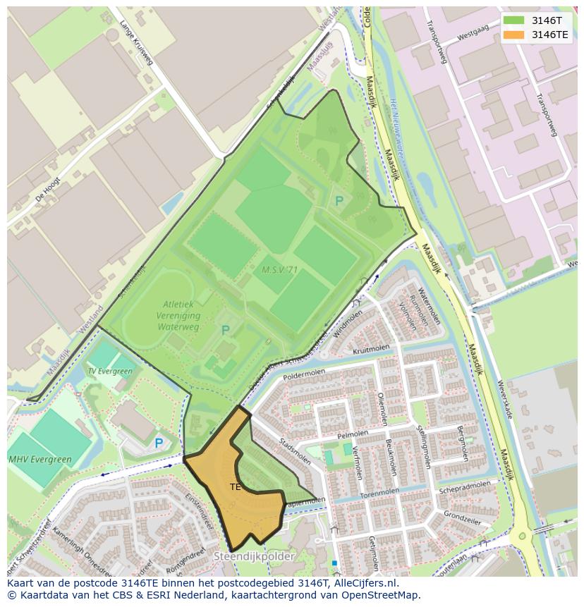 Afbeelding van het postcodegebied 3146 TE op de kaart.
