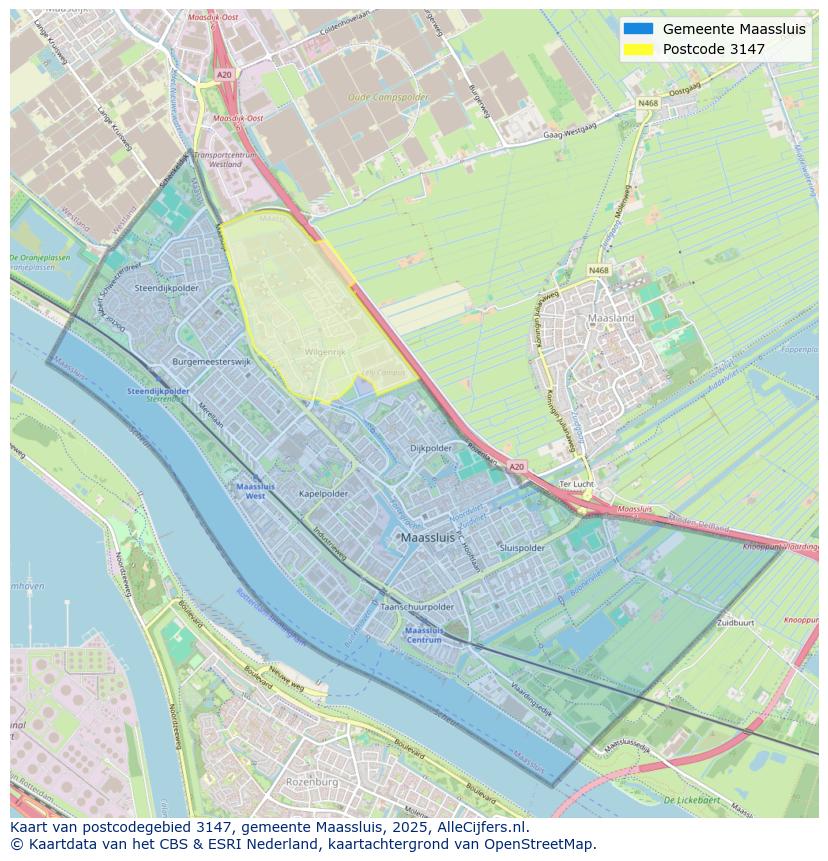 Afbeelding van het postcodegebied 3147 op de kaart.
