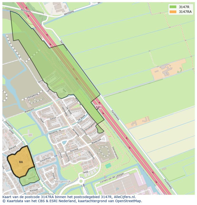 Afbeelding van het postcodegebied 3147 RA op de kaart.
