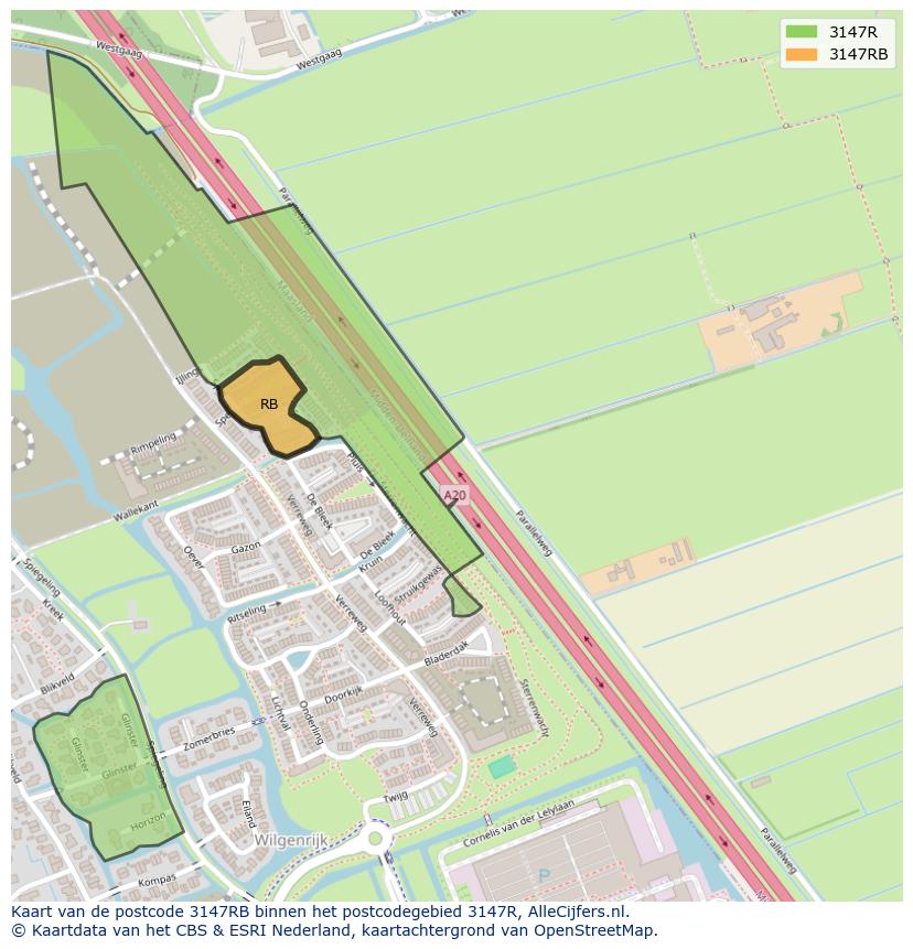 Afbeelding van het postcodegebied 3147 RB op de kaart.