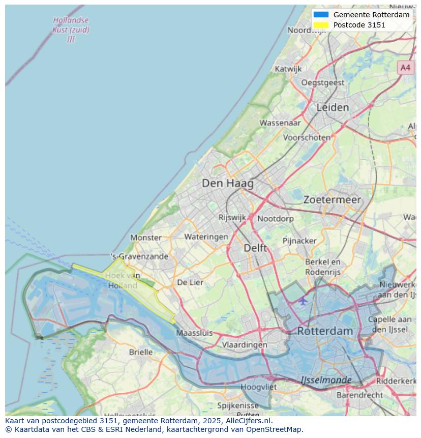 Afbeelding van het postcodegebied 3151 op de kaart.