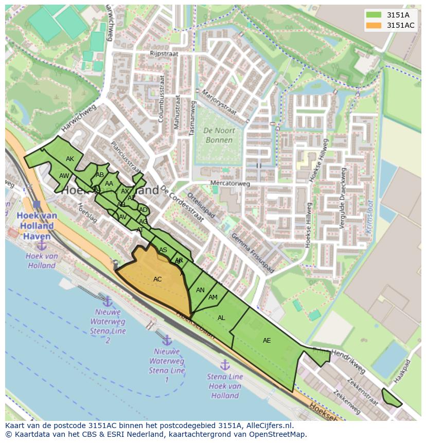 Afbeelding van het postcodegebied 3151 AC op de kaart.