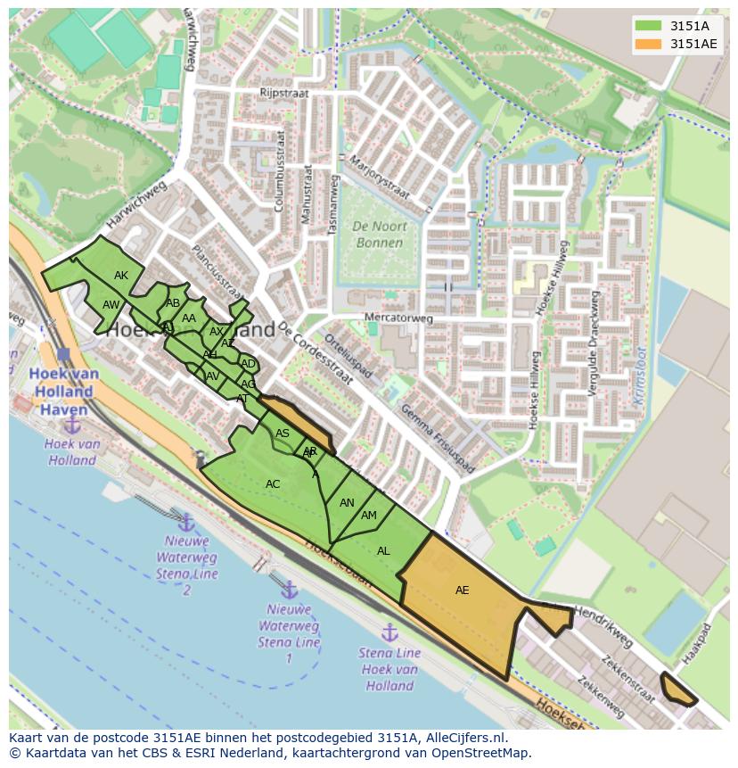 Afbeelding van het postcodegebied 3151 AE op de kaart.
