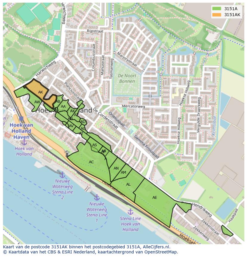Afbeelding van het postcodegebied 3151 AK op de kaart.